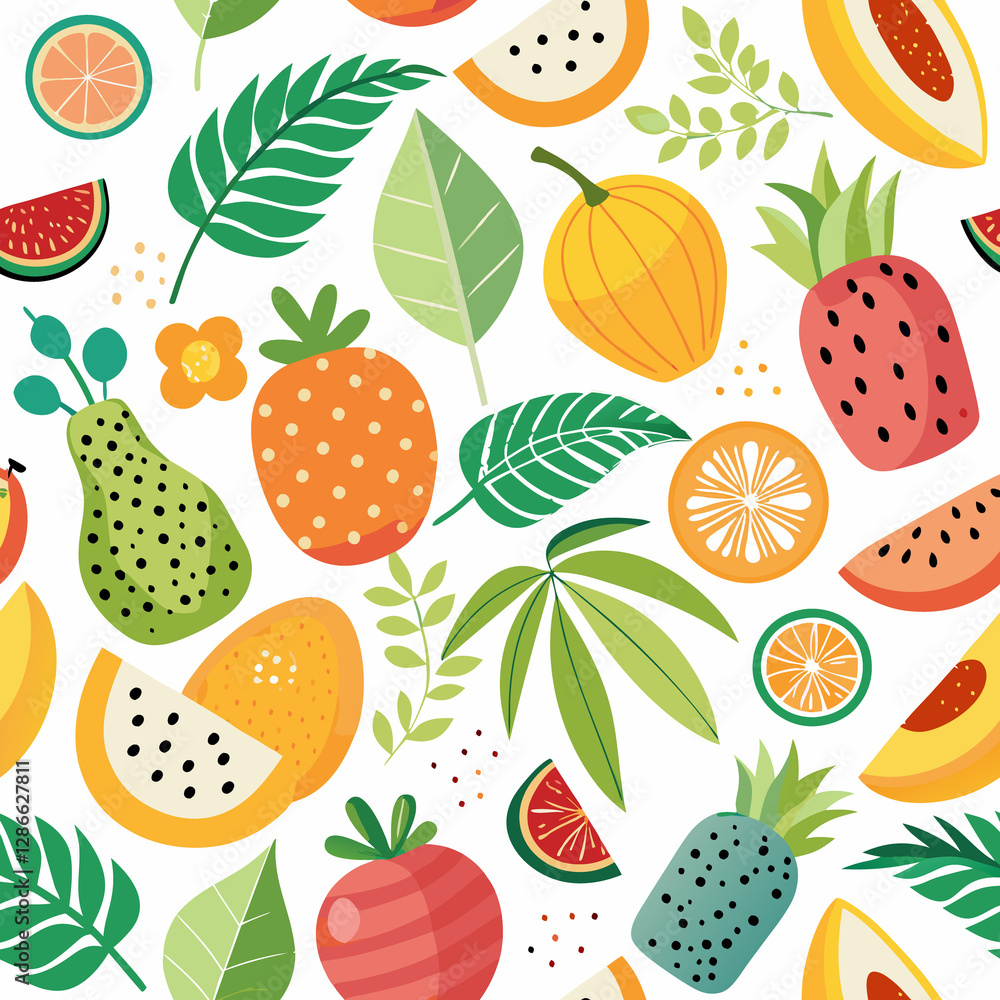 Colorful fruit and leaf pattern. Colorful fruit and leaf pattern.