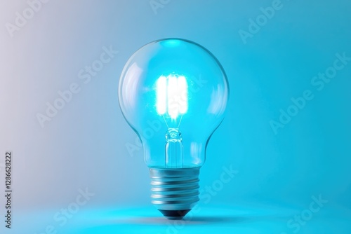 A bright, illuminated light bulb against a vibrant blue backdrop, symbolizing ideas and innovation.
