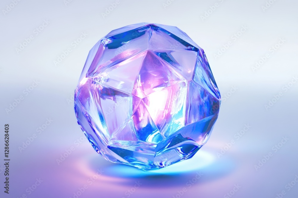 A vibrant, faceted gemstone with iridescent blue and purple hues, illuminated on a soft background. A vibrant, faceted gemstone with iridescent blue and purple hues, illuminated on a soft background.