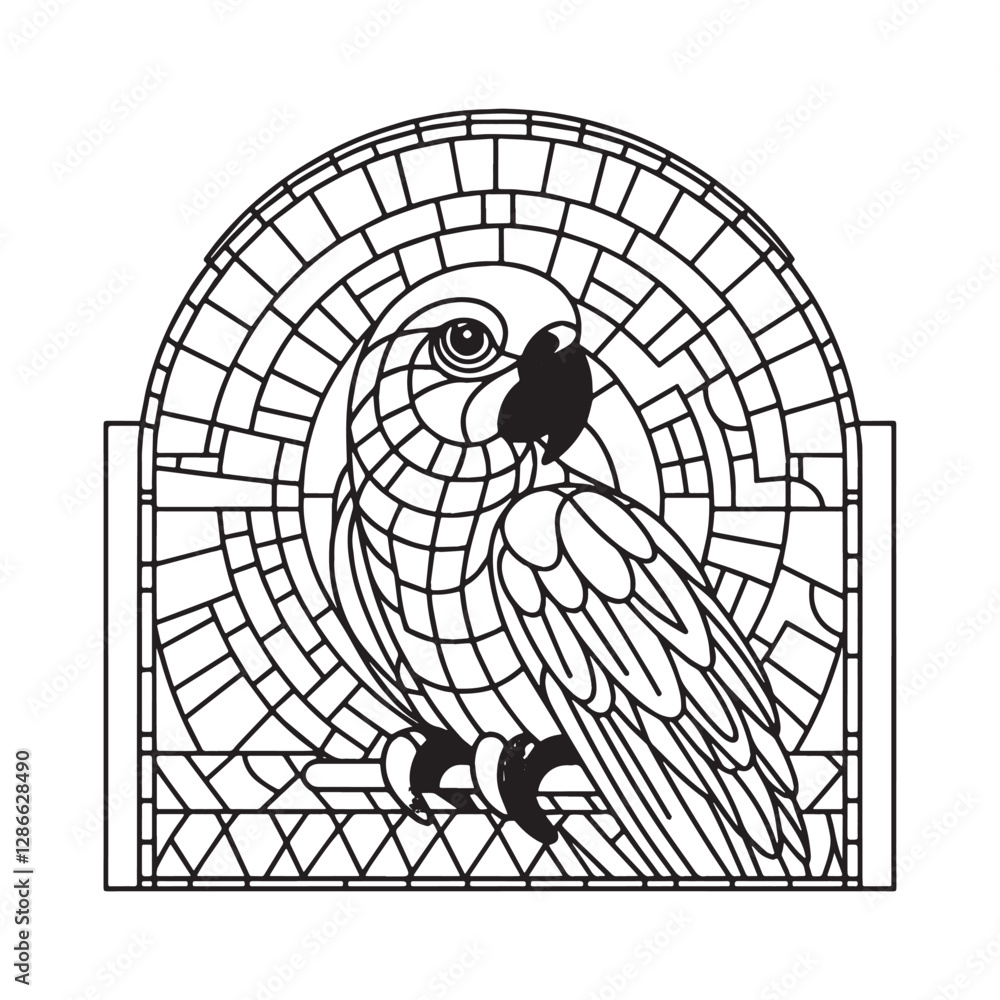 Obraz premium Minimalist Mosaic Parrot in Arc Window Design