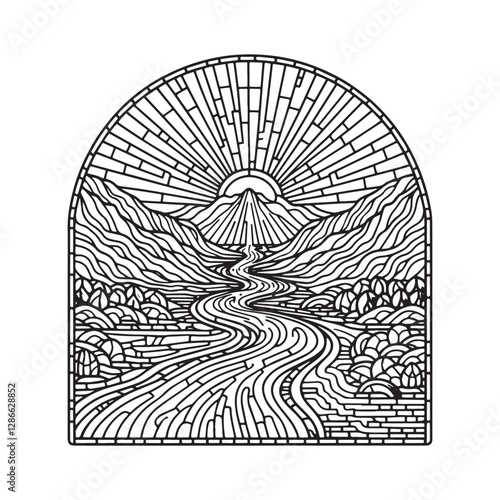 Minimalist mosaic river of life flowing from throne revelation art