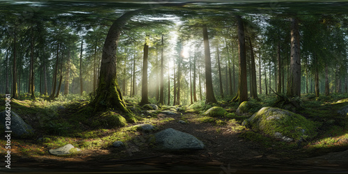 Fototapeta Naklejka Na Ścianę i Meble -  HDRI 360-degree deep forest scenery