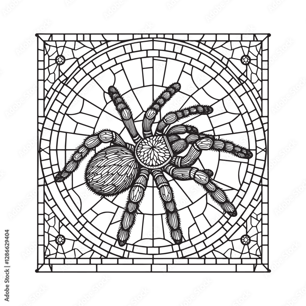 Obraz premium Minimalist Mosaic Tarantula in Arc Window Design 8687