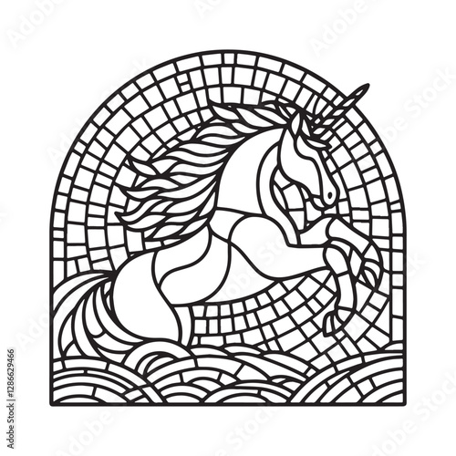 Minimalist Mosaic Unicorn in Arc Window Design 9519