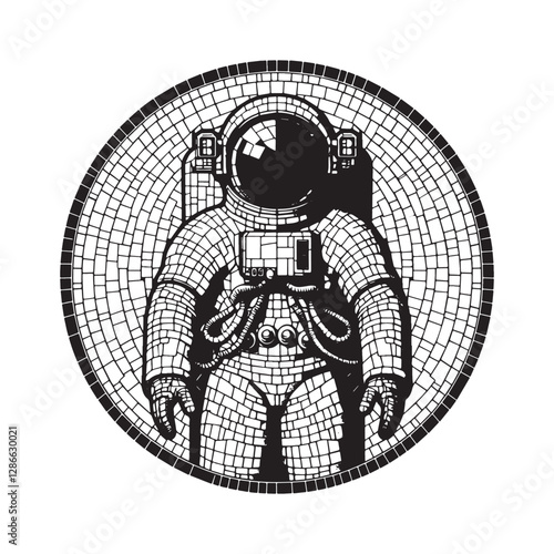 Monochrome Mosaic Astronaut Cutout on White Background - Isolated