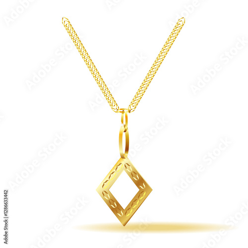 Golden Square on Golden Chain Isolated on White background. 3D Illustration Raster