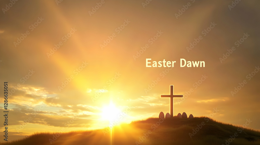 Fototapeta premium A golden sunrise illuminating a hilltop cross, 