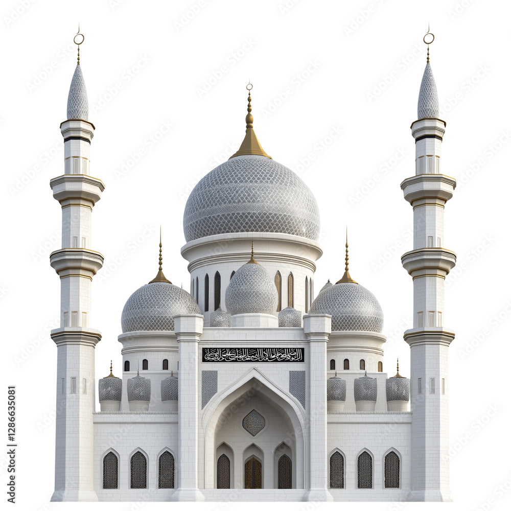 Obraz premium A mosque with a white background, clipart cutout, isolated on a solid transparent background png