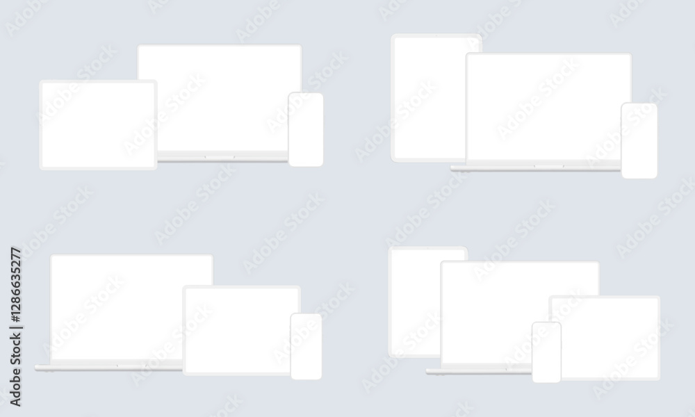 Set Of Clay Digital Devices Mockups, Blank Screens. Vector Illustration Set Of Clay Digital Devices Mockups, Blank Screens. Vector Illustration