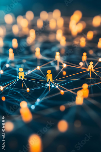 Connected professionals abstract network illustrating business contacts, corporate relationships, and strategic partnerships, dynamic 3D rendering