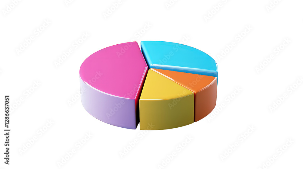 Obraz premium 3D pie chart in vibrant colors, modern data visualization, isolated on a clean background. --ar 16:9