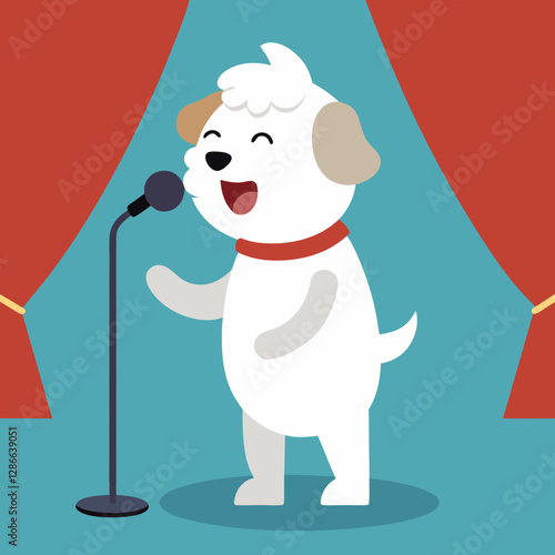 Vector art illustration of a dog singing on stage