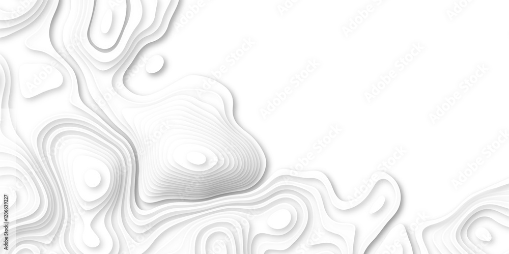 Fototapeta premium Abstract white paper cut background with line. 3d topography relief. Vector topographic illustration. realistic papercut decoration textured with wavy layer and shadow. seamless pattern wave design.