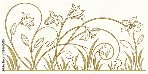 Generate a structured art-deco floral pattern with sharp golden lines and elegant curves.