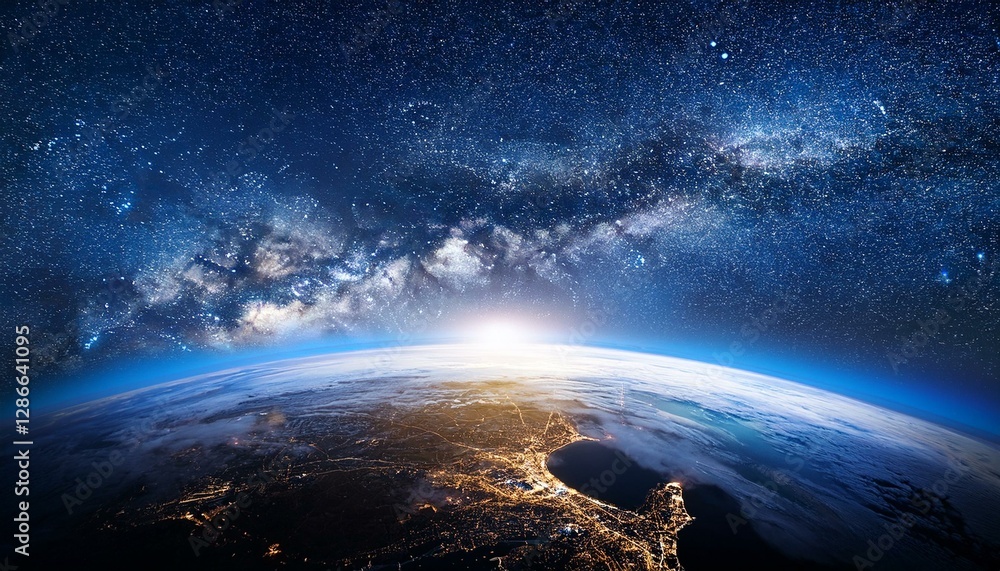 Fototapeta premium View of stars and milkyway above Earth from space