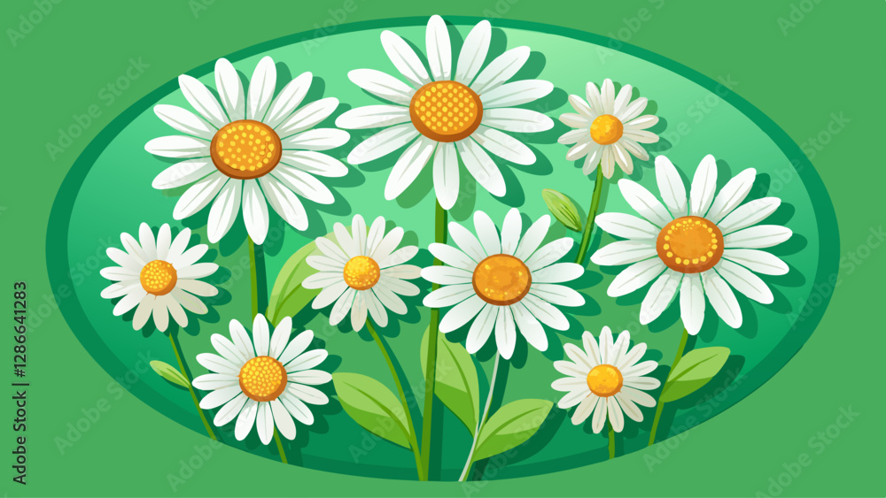 Camomile icon set. White daisy chamomile. Cute round flower plant collection. Growing concept. Love card symbol. Flat design. Green background. Camomile icon set. White daisy chamomile. Cute round flower plant collection. Growing concept. Love card symbol. Flat design. Green background.