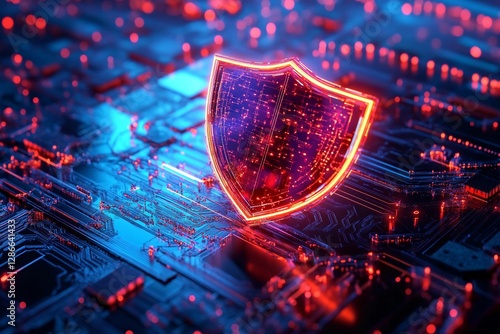 A futuristic digital depiction of blockchain security with glowing interconnected chains