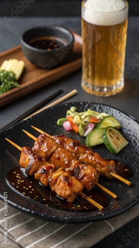 Wallpaper Mural Close-Up of Yakitori Skewers with Dipping Sauce and Beer Torontodigital.ca