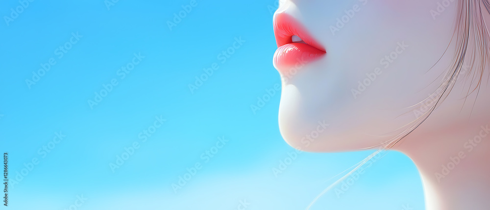 Elegant close-up of lips against a bright blue sky portrait outdoor serene atmosphere soft focus beauty concept Elegant close-up of lips against a bright blue sky portrait outdoor serene atmosphere soft focus beauty concept