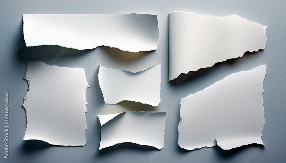 Fototapeta premium Collection of torn, ripped pieces of white color paper. Ripped paper strips. Vector illustration