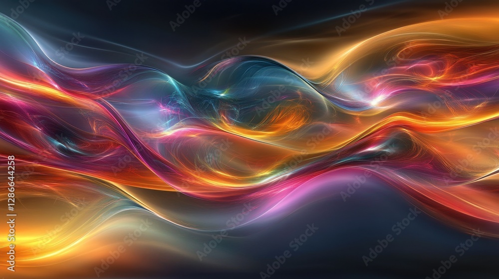 An artistic display of glowing abstract waves, blending smoothly into a seamless, futuristic gradient of vibrant colors. An artistic display of glowing abstract waves, blending smoothly into a seamless, futuristic gradient of vibrant colors.