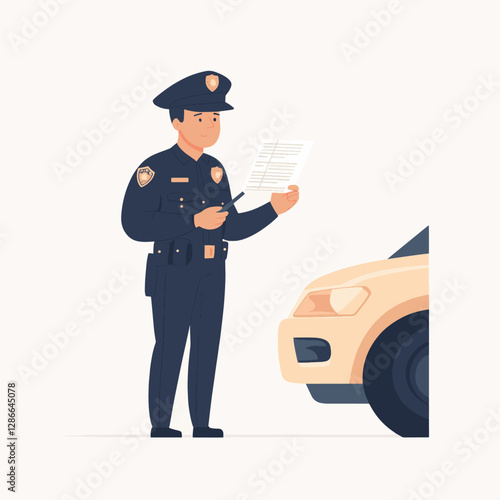 Police Officer Writing a Ticket to a Car