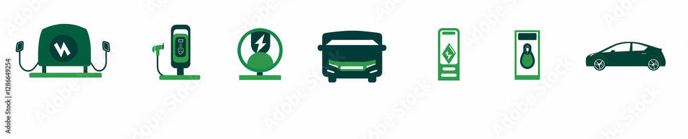 Eco-Friendly Transport Icons: A series of minimalist green icons represent various modes of sustainable transportation Eco-Friendly Transport Icons: A series of minimalist green icons represent various modes of sustainable transportation