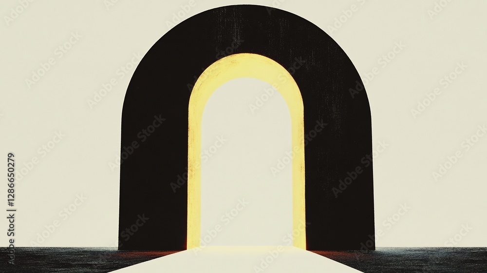 Fototapeta premium Abstract Archway Gleaming Yellow Light. AI Generated