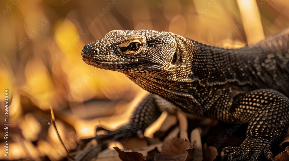 Adult Monitor Lizard in Natural Habitat Showcasing Skin Textures Adult Monitor Lizard in Natural Habitat Showcasing Skin Textures