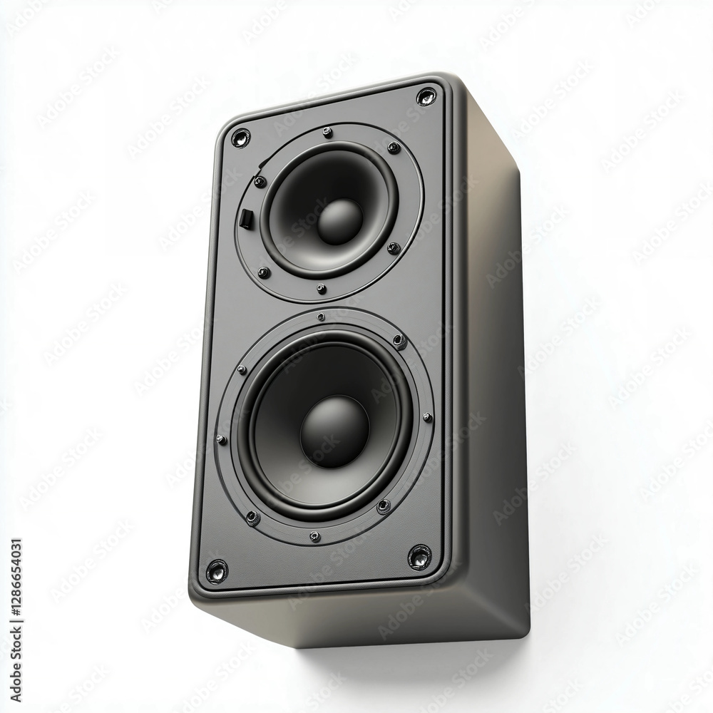 A high-quality audio speaker with two drivers: a larger subwoofer for deep bass and a smaller tweeter for clear highs. The sleek black design adds elegance and modernity to any audio setup. A high-quality audio speaker with two drivers: a larger subwoofer for deep bass and a smaller tweeter for clear highs. The sleek black design adds elegance and modernity to any audio setup.