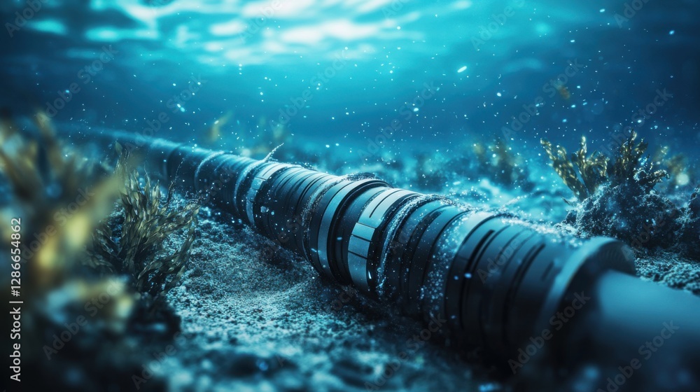 Underwater internet cable laying on the seabed. Concept of complex technology. Underwater internet cable laying on the seabed. Concept of complex technology.