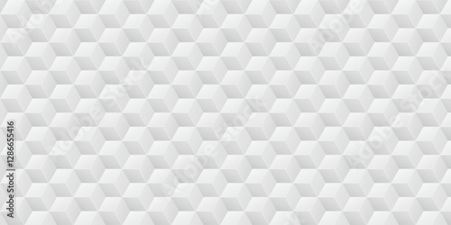 Abstract geometric background with cube pattern. Geometric light gray 3d background featuring hexagonal elements. Monochrome futuristic modern vector design for banner, website, flyer, and cover.