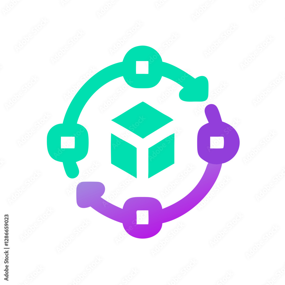 Modern abstract logo design of a cube with circular arrows, branding Modern abstract logo design of a cube with circular arrows, branding