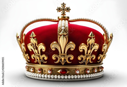 A regal crown of gold and red, showcasing royal power.