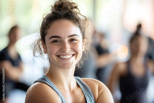 Portrait of a cheerful athletic young woman smiling with crossed arms, enjoying her fitness class at the gym, promoting health, wellness, and an active lifestyle Free Download Portrait of a cheerful athletic young woman smiling with crossed arms, enjoying her fitness class at the gym, promoting health, wellness, and an active lifestyle - GFXLoad