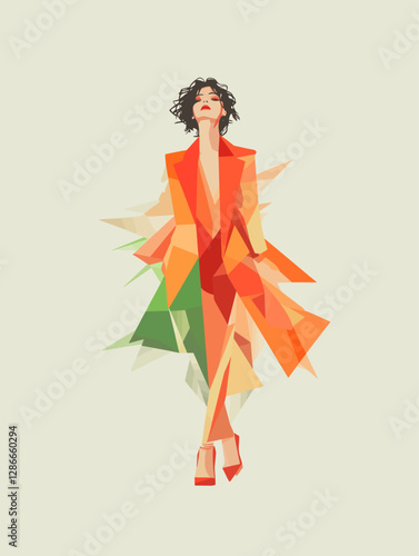 Modern Minimalist Geometric Fashion Illustration of a Confident Woman in Abstract Polygonal Style