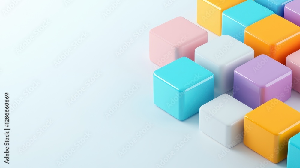 Abstract arrangement of colorful cubes on a bright surface, perfect for graphic design and modern background Abstract arrangement of colorful cubes on a bright surface, perfect for graphic design and modern background