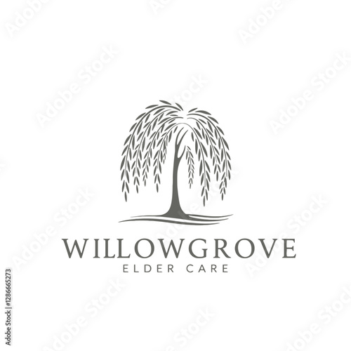 Minimalist Logo of Willow Tree with Elder Care Text Design