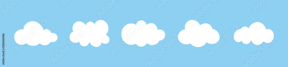 Clouds in blue sky. Puffy, fluffy, cumulus clouds on blue background. Cloudy shapes mockup. Weather simple elements template. Objects cloudscape layout. Hand drawn abstract icons. Clouds in blue sky. Puffy, fluffy, cumulus clouds on blue background. Cloudy shapes mockup. Weather simple elements template. Objects cloudscape layout. Hand drawn abstract icons.