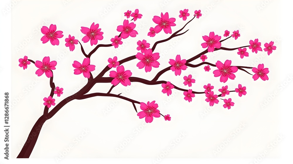 Fototapeta premium Cherry Blossom Branch with Vibrant Pink Flowers on Soft Background in Springtime Nature