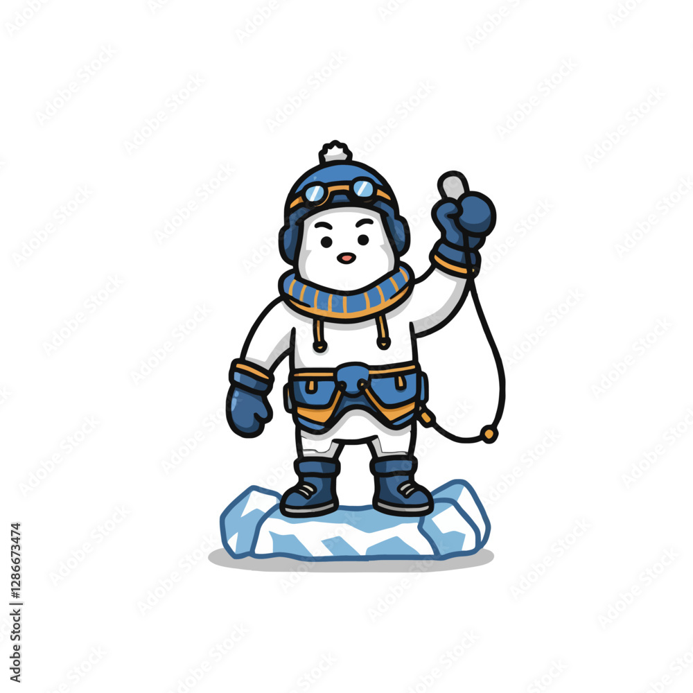 Cartoon Snowy Character in Winter Gear on an Icy Surface Cartoon Snowy Character in Winter Gear on an Icy Surface