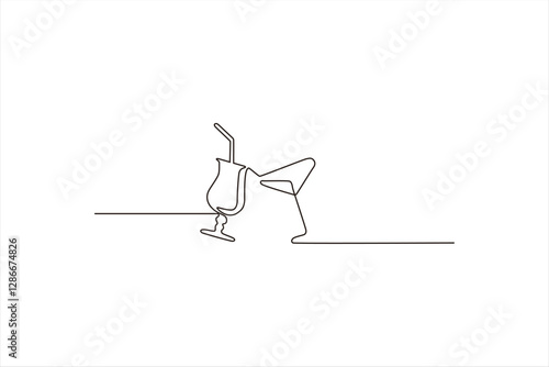 Minimalist line drawing of a cocktail glass and a bucket with a straw on a white background