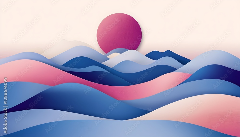 3D Landscape in Paper Cut style, featuring curved shapes with gradient colors and abstract geometric lines, ideal for modern cover designs or artistic illustrations. 3D Landscape in Paper Cut style, featuring curved shapes with gradient colors and abstract geometric lines, ideal for modern cover designs or artistic illustrations.