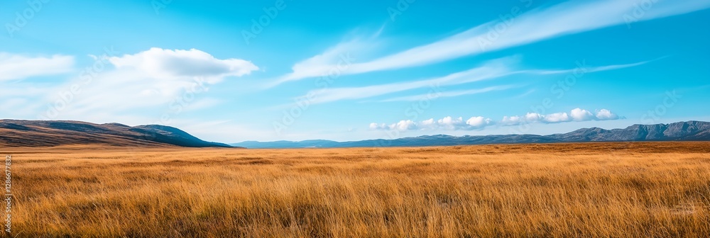 Obraz premium A large, empty field with a blue sky
