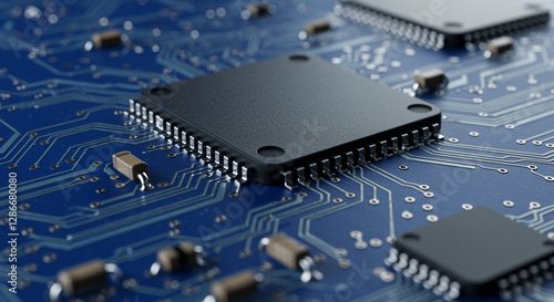 Wallpaper Mural Close-up of microchips on a blue circuit board Torontodigital.ca