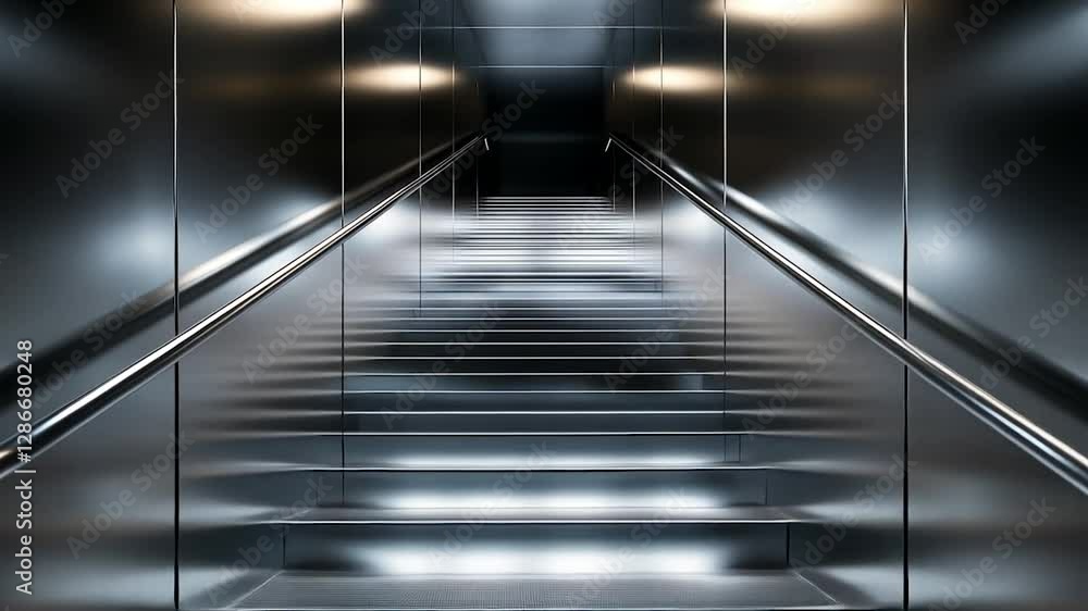 Modern stainless steel stairway leading into a dark tunnel Modern stainless steel stairway leading into a dark tunnel