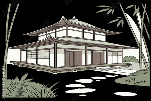  illustration of a traditional Japanese house