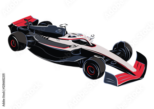 Formula car color illustration. Sports car collection for design of fliers, brochures and banners. Red white and black colored race car