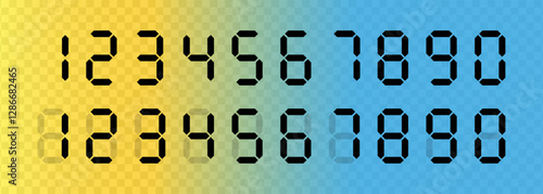Black Digital Numbers – Seven-Segment Display for Calculators, Clocks, and Meters