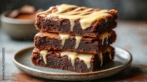 a divine showcase of chocolate fudge brownies with a layer of chocolate ganache.  photo